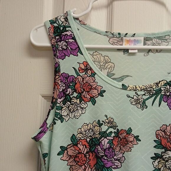 LULAROE Floral Sleeveless Dress Elastic Waist Size M. Mint Green - Picture 3 of 7